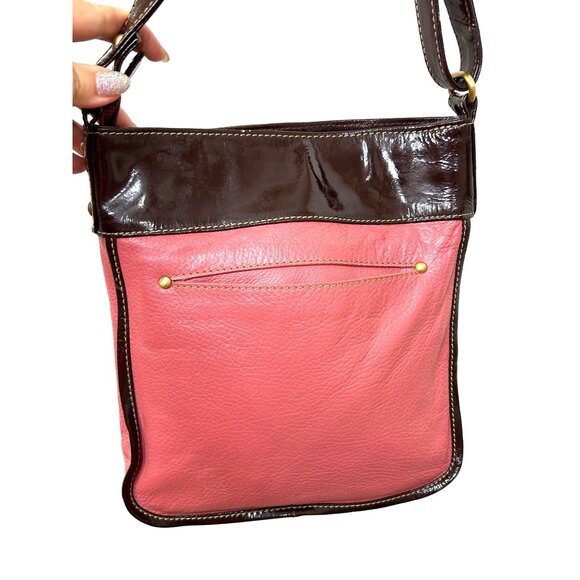 Americana By Sharif Vintage Crossbody Purse Pink Brown Strap Pockets Lined Zip - Picture 3 of 16